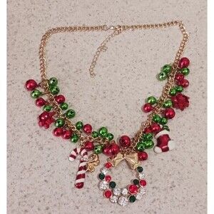 Christmas Jingle Bell Necklace Women Statement Chunky Charms Stones